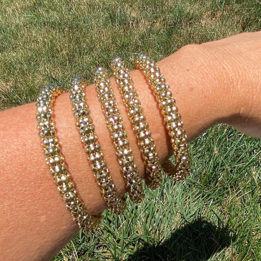 Vintage 80s Gold serpentine coil wrap layered  snake style  bracelet
